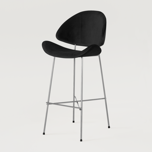 Bar stool Cheri Bar Velours Chrome High - Black