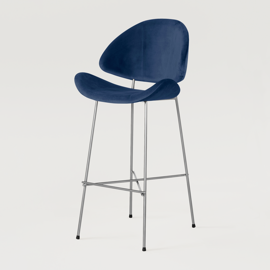 Bar stool Cheri Bar Velours Chrome High - Navy Blue