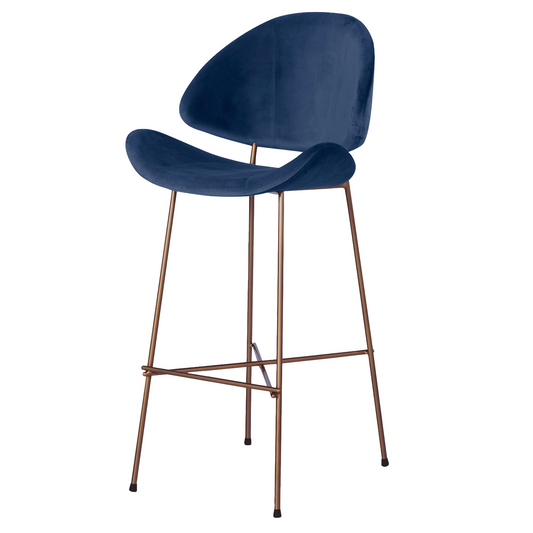 Bar stool Cheri Bar Velours Copper High - Navy Blue