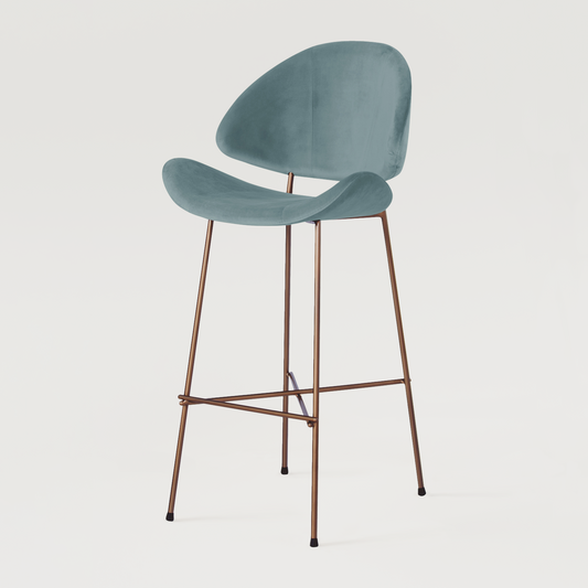 Bar stool Cheri Bar Velours Copper High - Light Blue