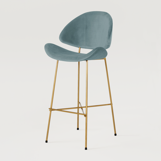 Bar stool Cheri Bar Velours Gold High - Light Blue