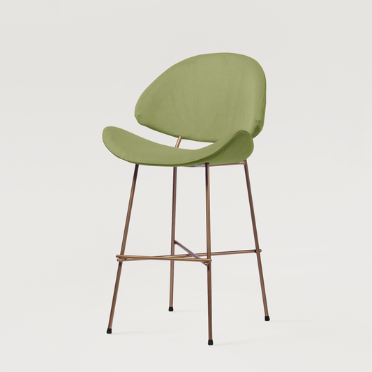 Bar stool Cheri Bar Velours Copper Low - Light Green