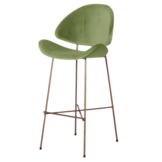 Bar stool Cheri Bar Velours Copper High - Light Green